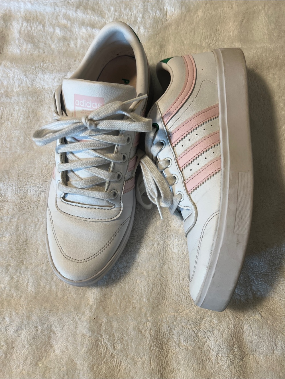 adidas White Sneakers with Pink Stripes